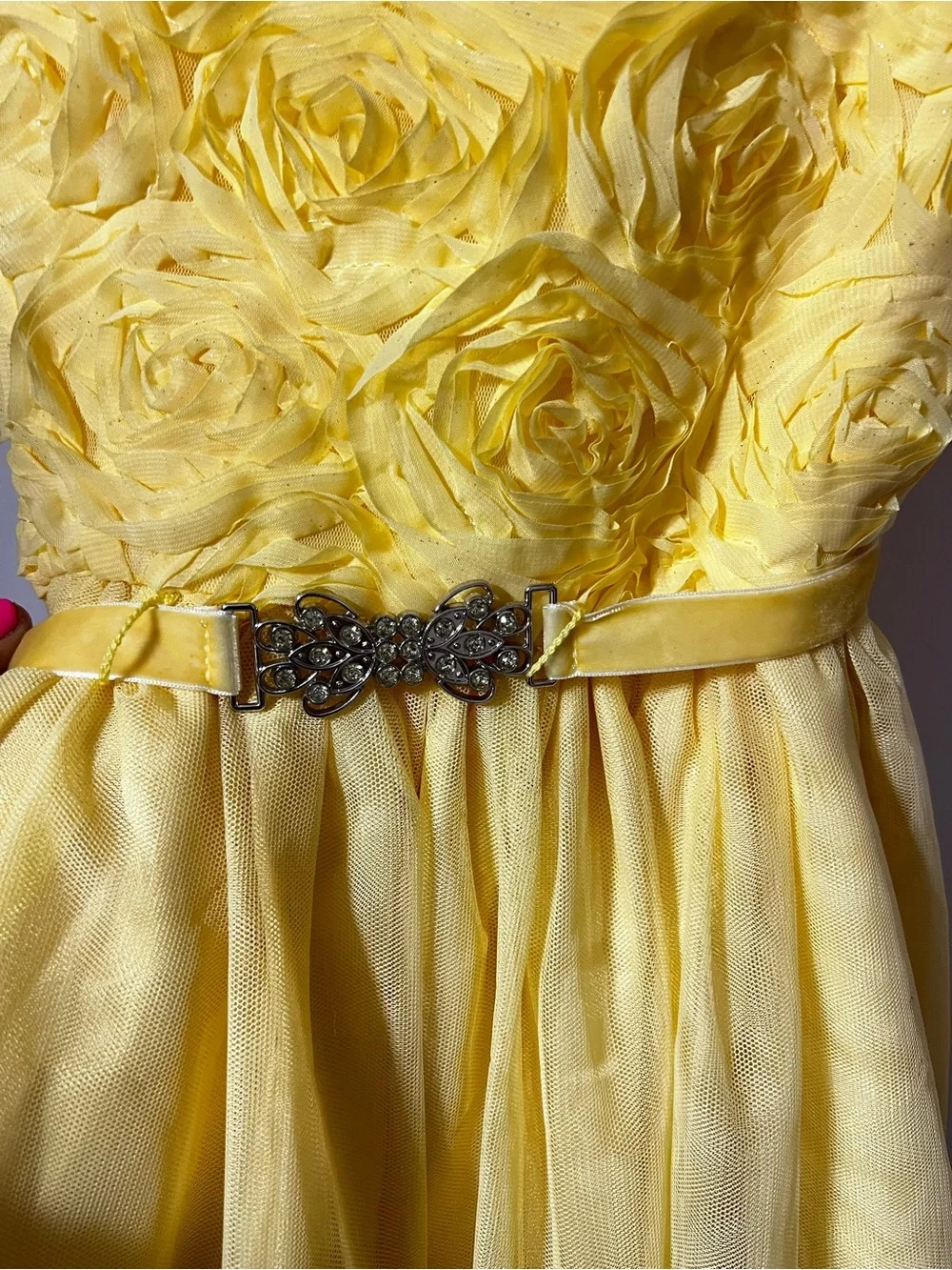 The Children's Place Bright Yellow Rosette Formal Dress with Decorative Belt